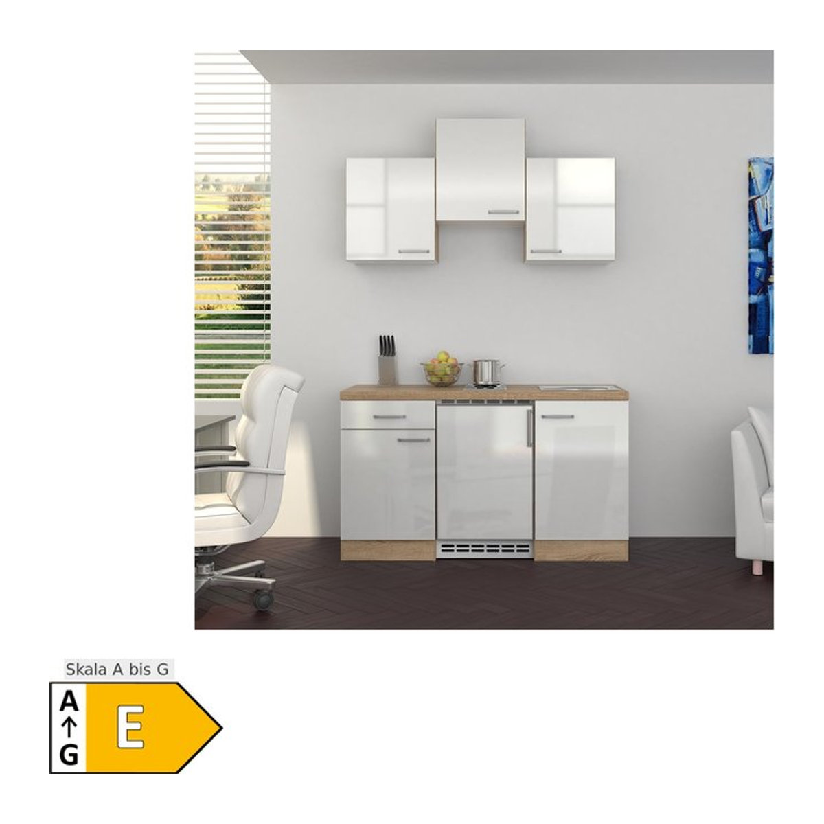 Küchenzeile Flex-Well Valero in Weiß und Eiche Natur mit Drehtüren, B/H/T: 150 x 226 x 60 cm - Bild 1