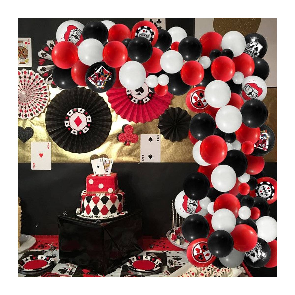 KUKUZHU 101-teiliges Ballon-Girlanden-Set in Rot und Schwarz für Casino- und Poker-Themenpartien sowie Geburtstage - Bild 1
