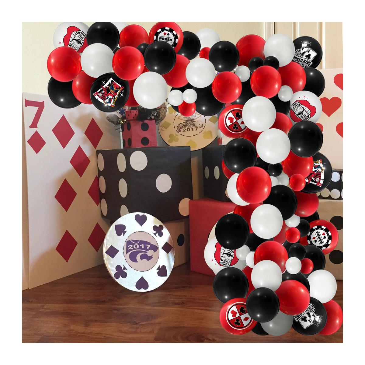 KUKUZHU 101-teiliges Ballon-Girlanden-Set in Rot und Schwarz für Casino- und Poker-Themenpartien sowie Geburtstage - Bild 3