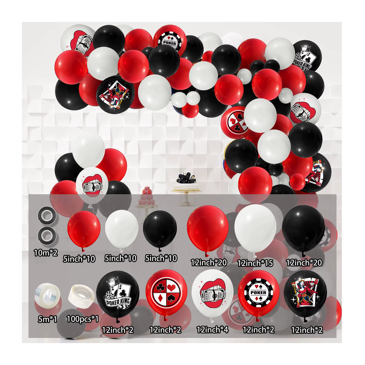 KUKUZHU 101-teiliges Ballon-Girlanden-Set in Rot und Schwarz für Casino- und Poker-Themenpartien sowie Geburtstage - Bild 4