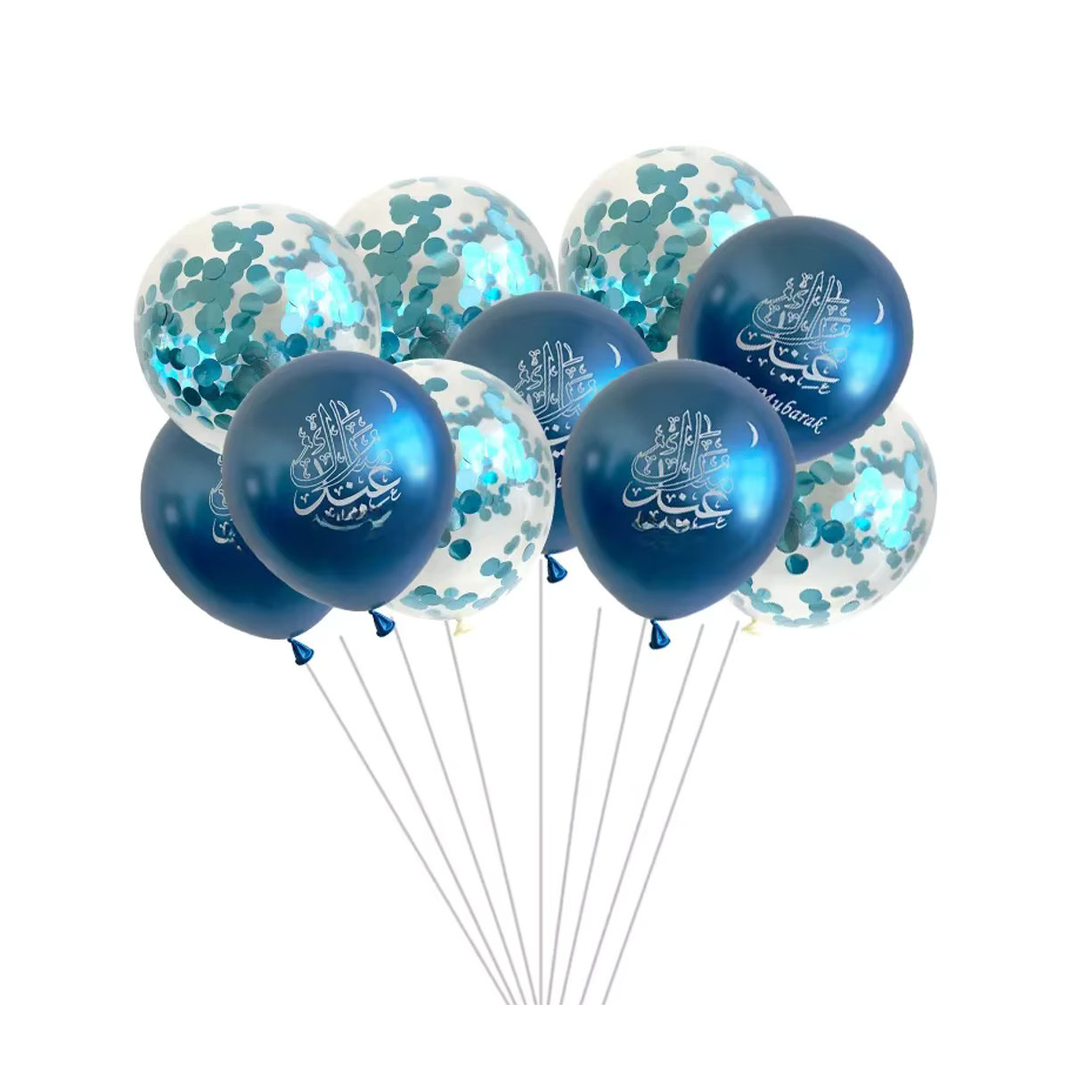 KUKUZHU 10er Set Ramadan Eid Mubarak Latex Ballons in Gold und Blau für orientalische Partydekorationen - Bild 2