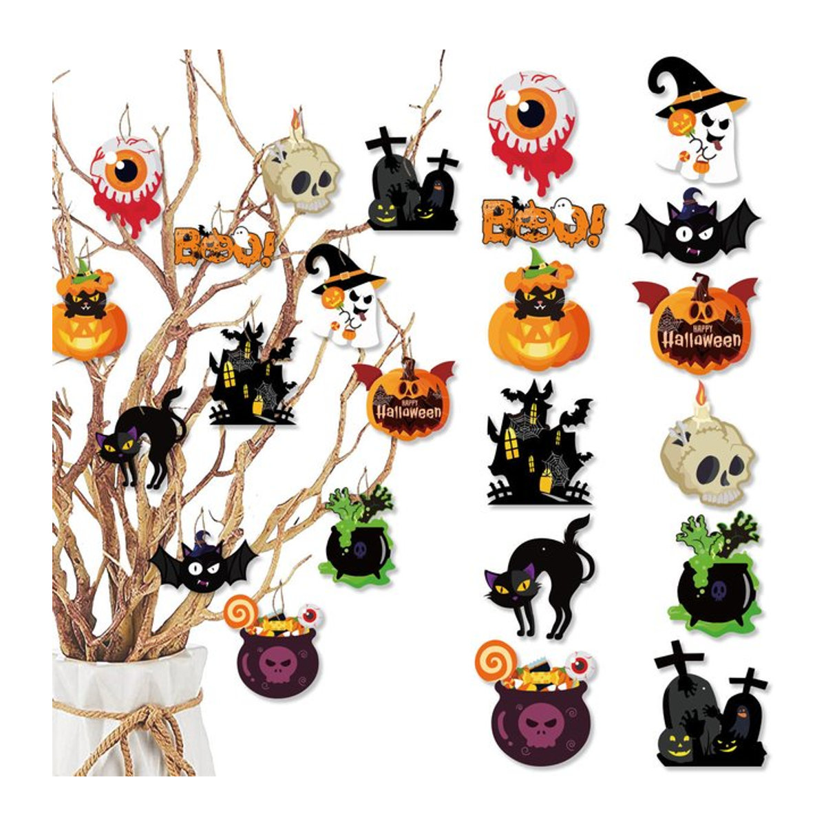KUKUZHU 12er Set Halloween Holz-Hängeornamente mit Cartoon-Figuren in Mehrfarbig - Bild 1