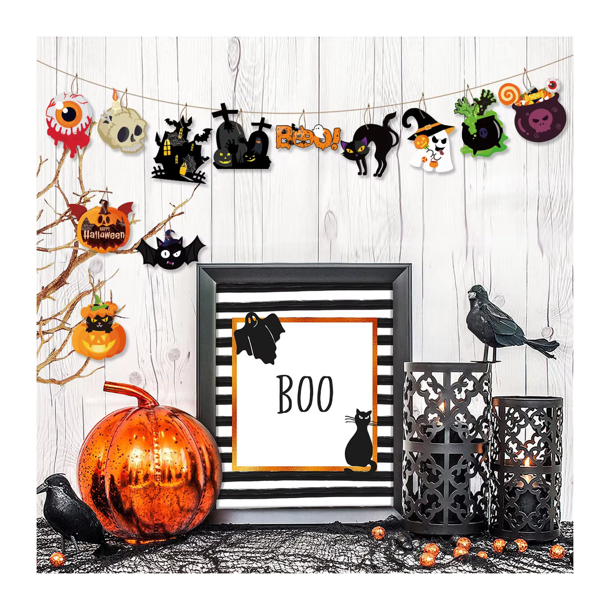 KUKUZHU 12er Set Halloween Holz-Hängeornamente mit Cartoon-Figuren in Mehrfarbig - Bild 2