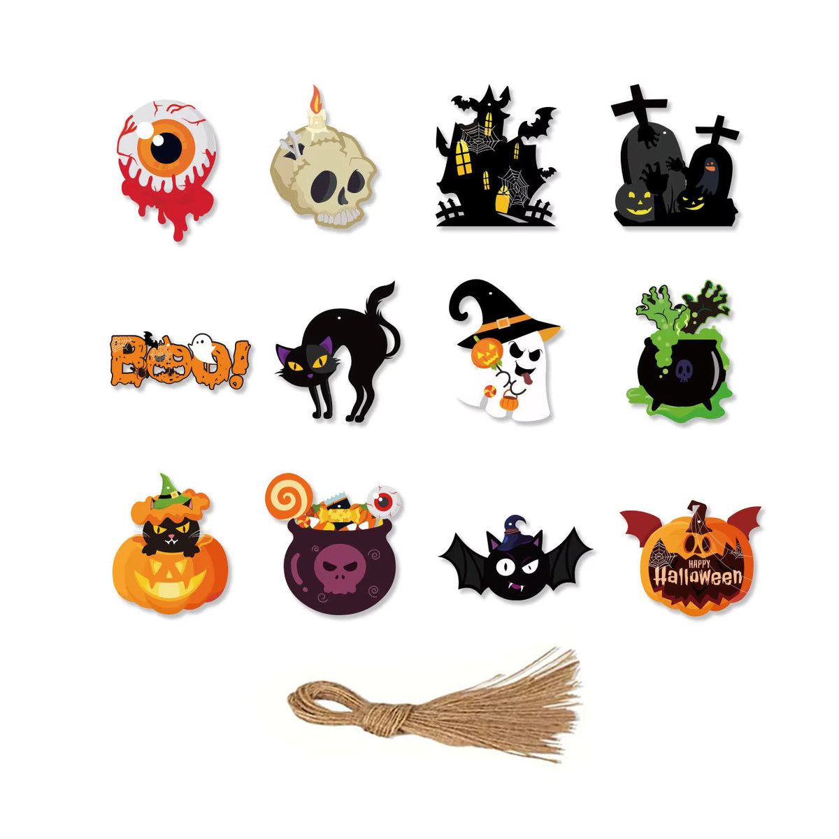 KUKUZHU 12er Set Halloween Holz-Hängeornamente mit Cartoon-Figuren in Mehrfarbig - Bild 3