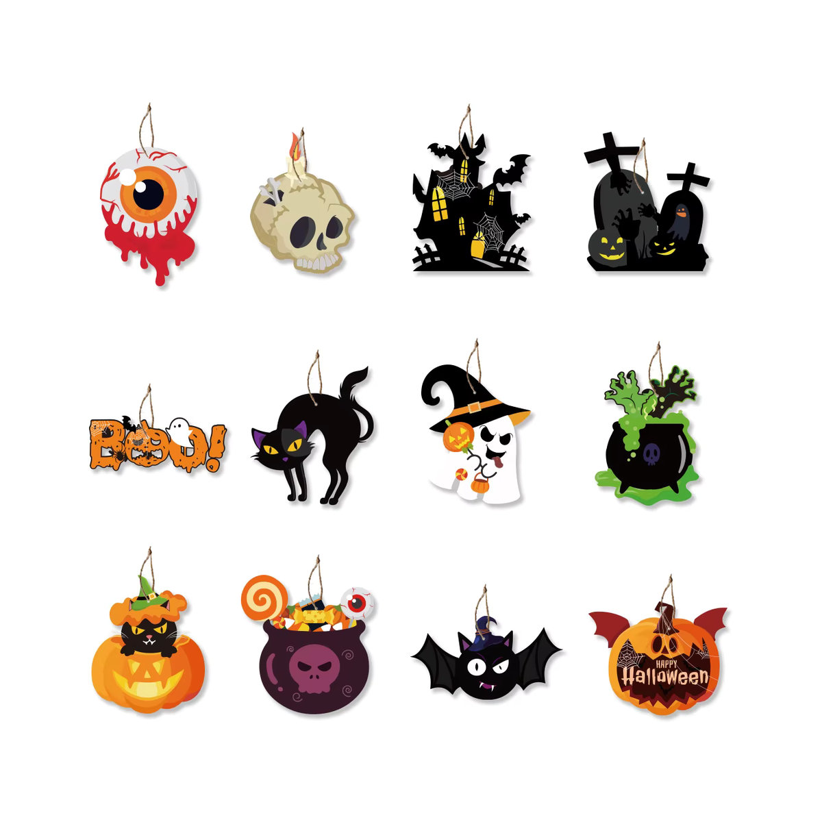 KUKUZHU 12er Set Halloween Holz-Hängeornamente mit Cartoon-Figuren in Mehrfarbig - Bild 5