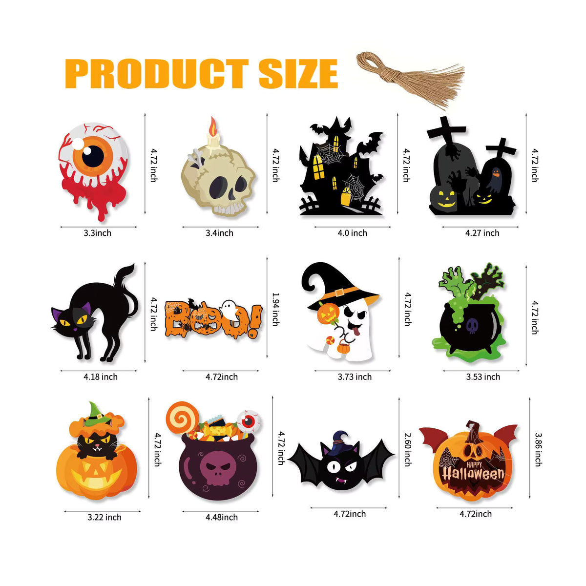 KUKUZHU 12er Set Halloween Holz-Hängeornamente mit Cartoon-Figuren in Mehrfarbig - Bild 6
