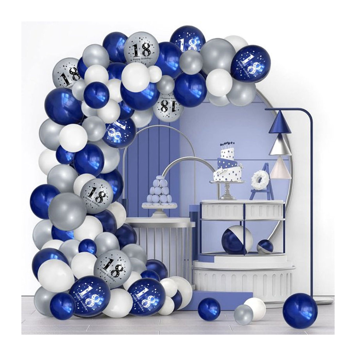 KUKUZHU Geburtstag Dekoration Set mit 18. Alles Gute zum Geburtstag Ballons in Gold, Silber und Blau mit Konfetti und Latexballons für Teenager Feiern - Bild 1
