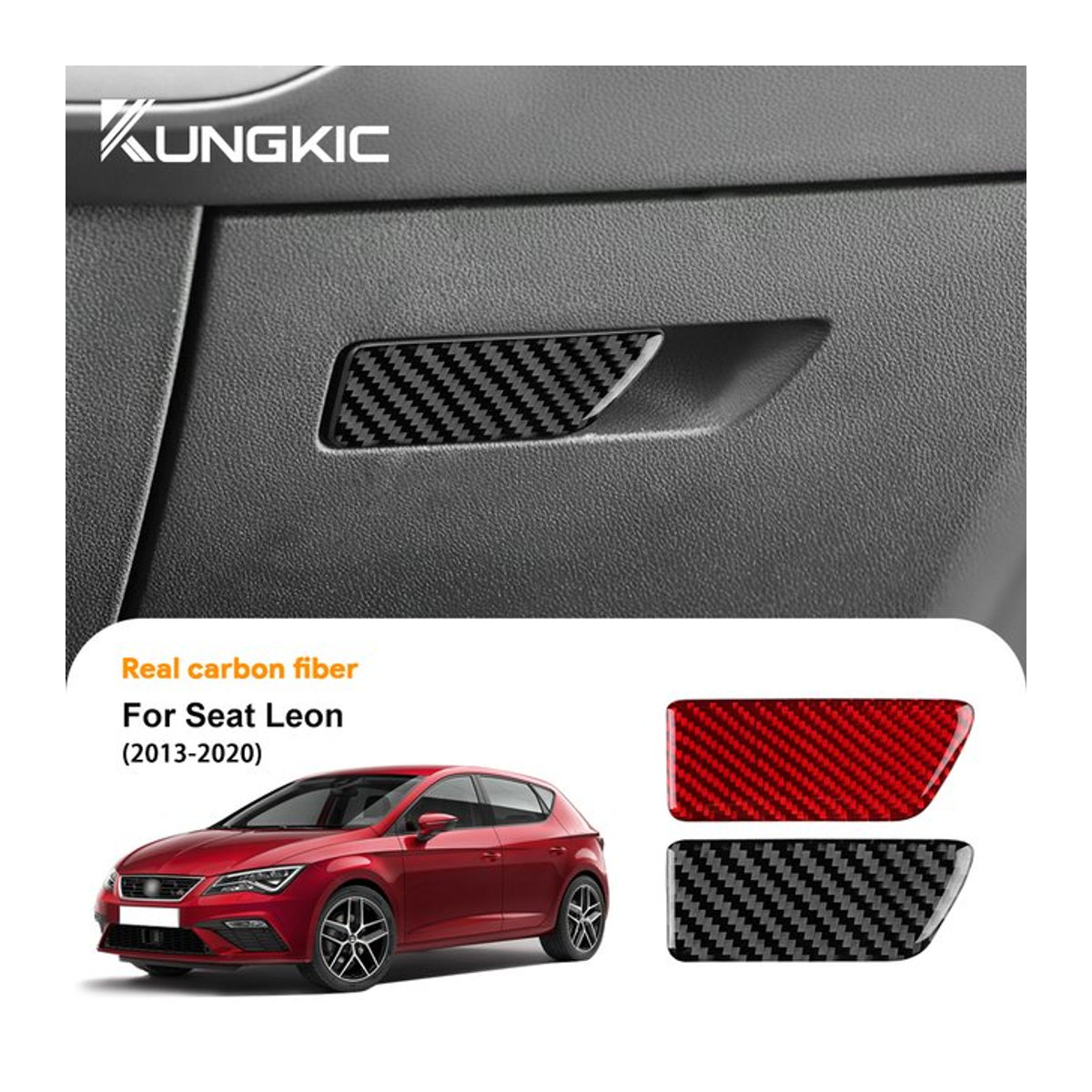 KUNGKIC Carbon Faser Aufkleber für SEAT Leon 2013-2020, Front Passagier Box Schalter Trim, Schwarz - Bild 1