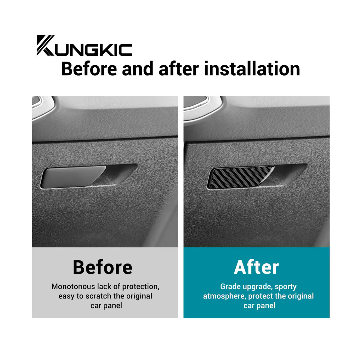 KUNGKIC Carbon Faser Aufkleber für SEAT Leon 2013-2020, Front Passagier Box Schalter Trim, Schwarz - Bild 3