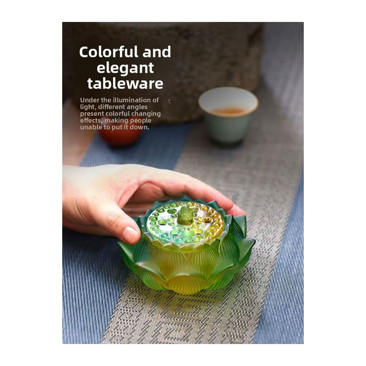 Kunstglas-Räuchergefäß mit floralem Lotus-Design in Weiß und Mehrfarbig für Meditation und Aromatherapie - Bild 3