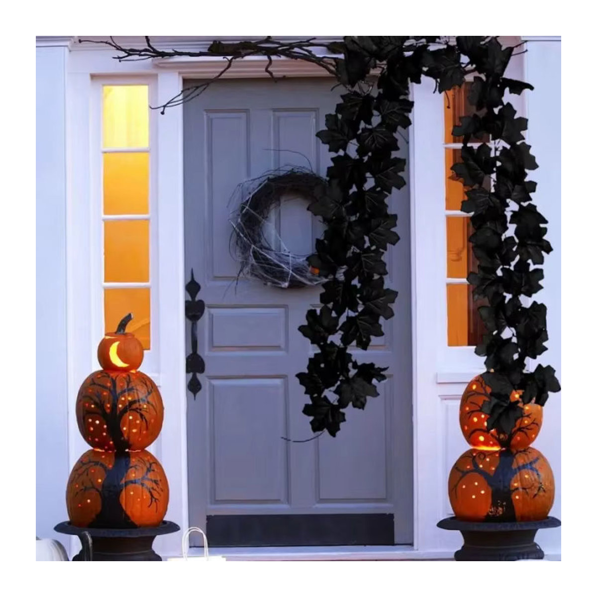 Künstliche Ahornblatt-Rebe für Halloween und Herbst in Schwarz und Orange zur Dekoration von Garten und Tür - Bild 3