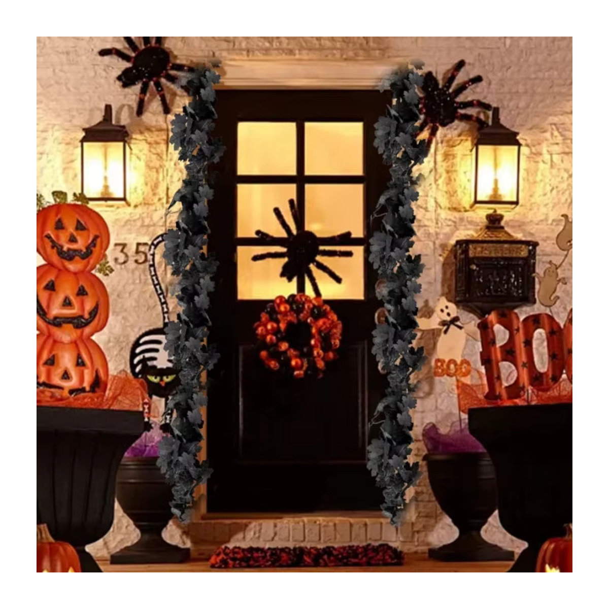 Künstliche Ahornblatt-Rebe für Halloween und Herbst in Schwarz und Orange zur Dekoration von Garten und Tür - Bild 4
