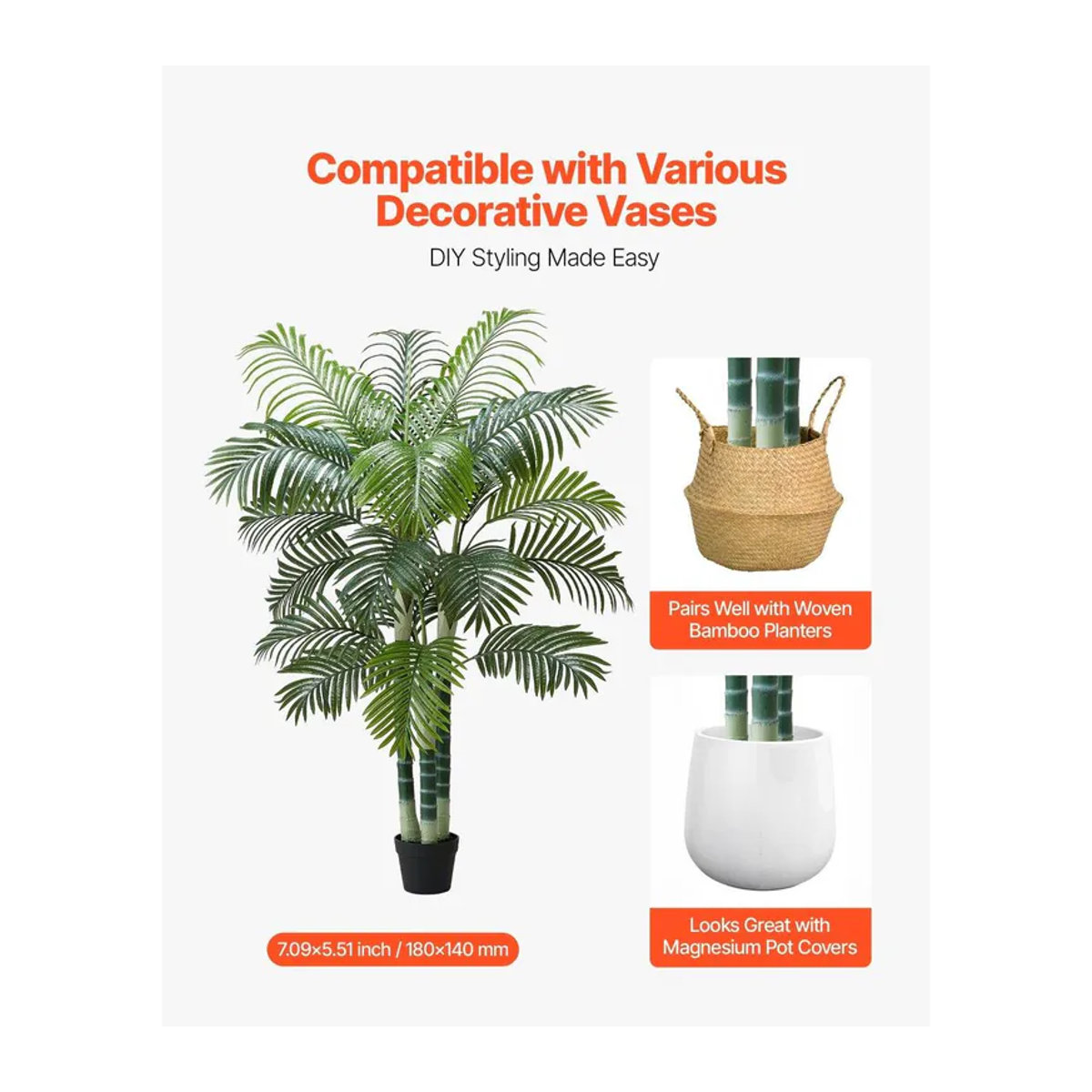Künstliche Areca-Palme von Buying Solutions, MB in Grün mit weißem Übertopf, Höhe: 182,9 cm, Breite: 104 cm, Tiefe: 104 cm - Bild 4