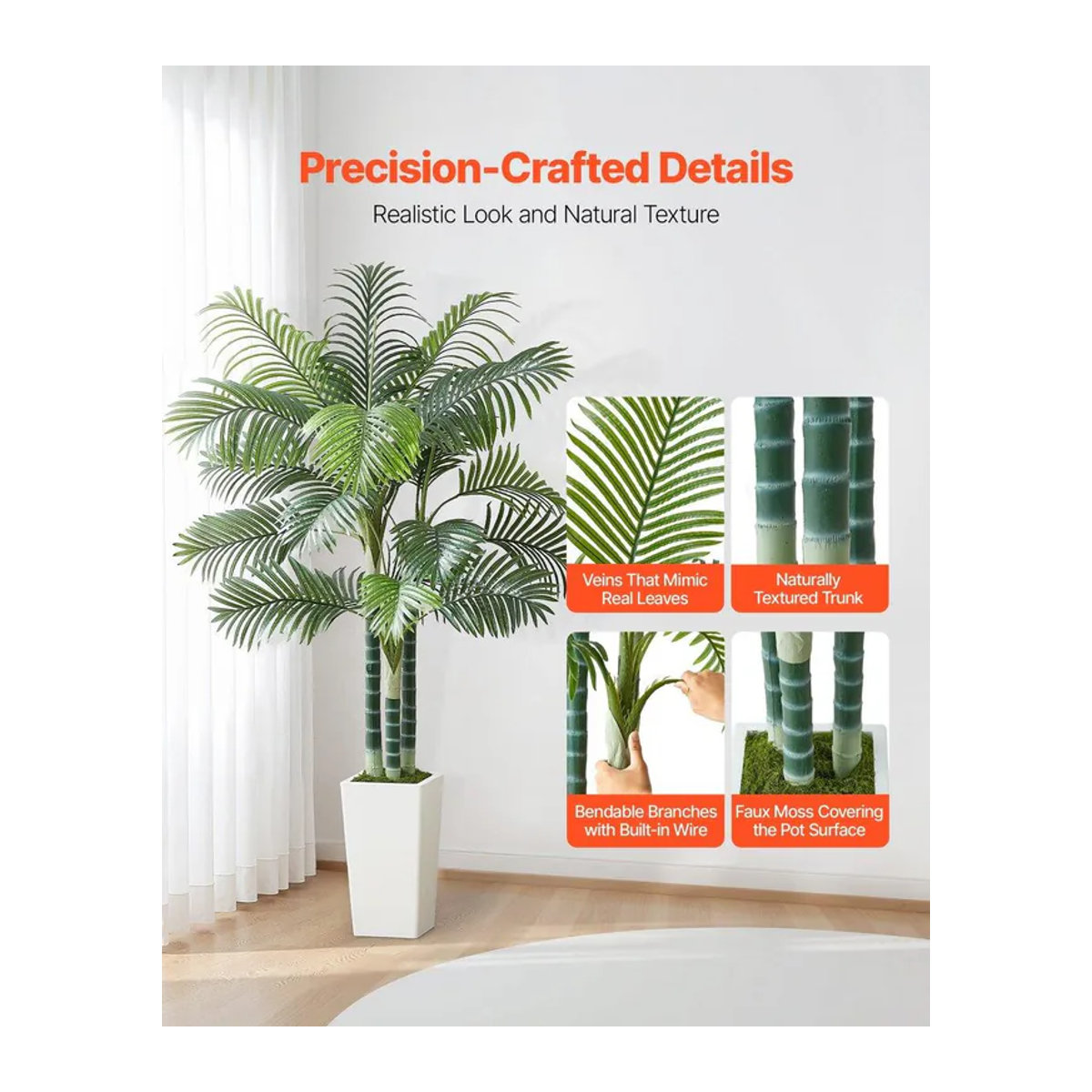 Künstliche Areca-Palme von Buying Solutions, MB in Grün mit weißem Übertopf, Höhe: 182,9 cm, Breite: 104 cm, Tiefe: 104 cm - Bild 9
