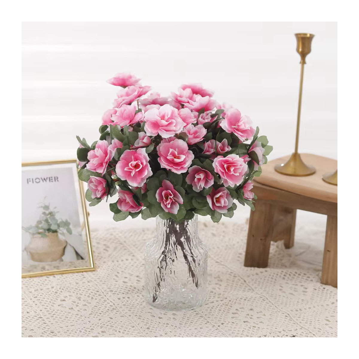 Künstliche Azalea Primel von Kahaul in Rosa und Gelb als Textil-Blumenstrauß zur Dekoration - Bild 1