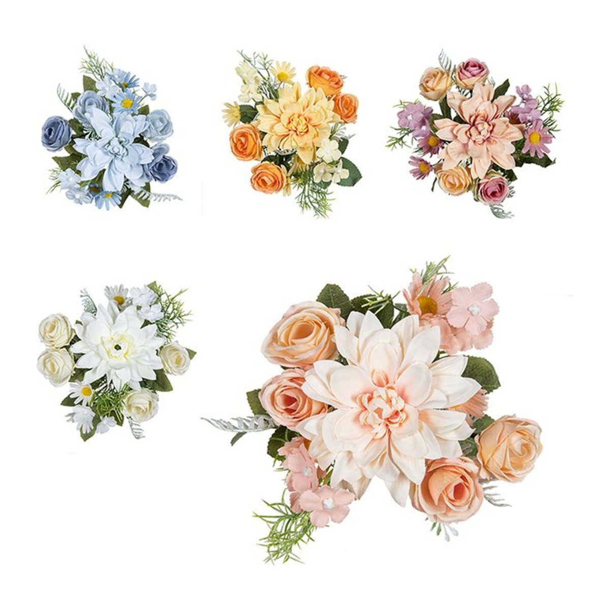Künstliche Blumen Kombination aus Dahlien und kleinen Rosen von smr in Gelb und Mehrfarbig als Girlande für Hochzeit und Dekoration - Bild 1