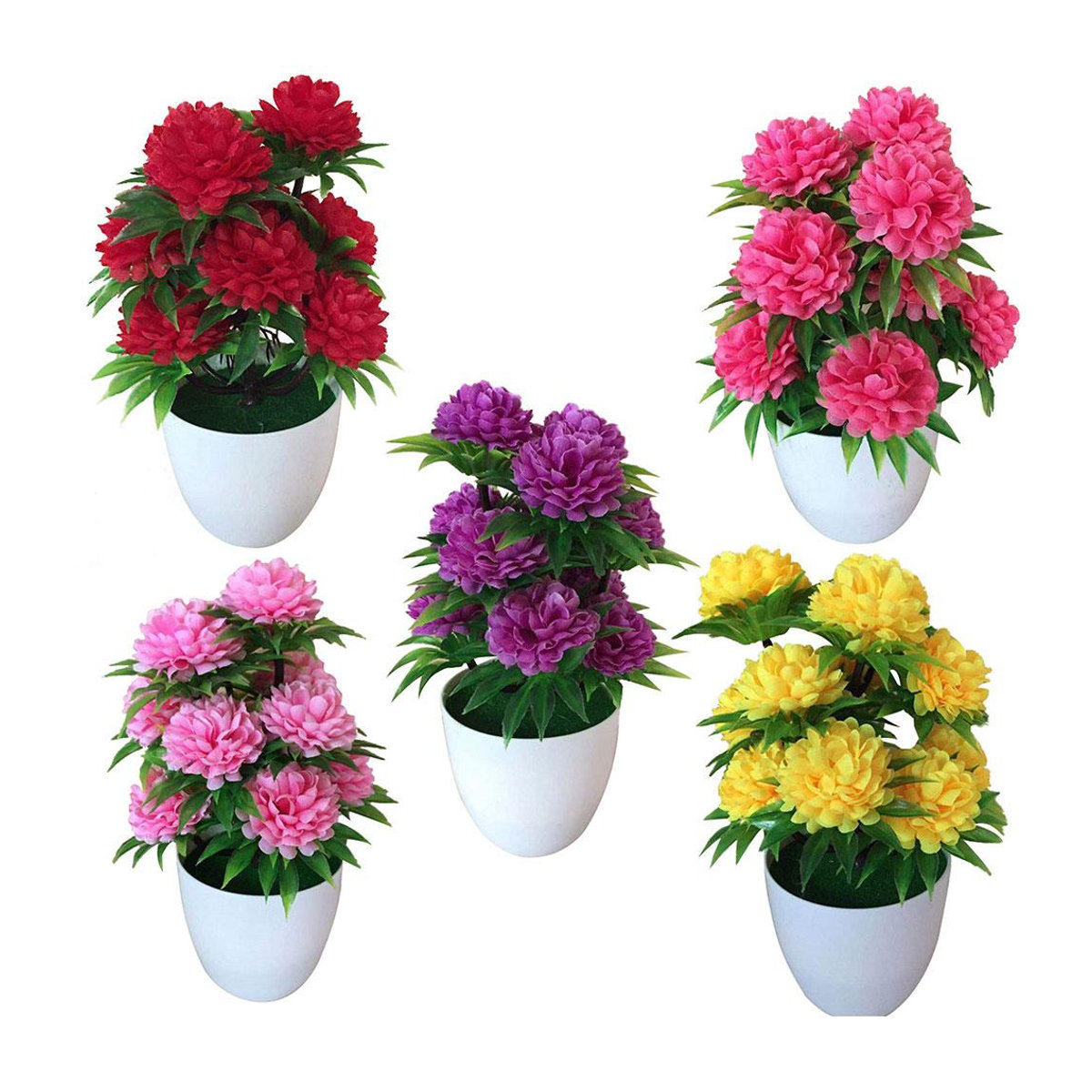Künstliche Chrysanthemen Bonsai Topfpflanze in Rot als florale Dekoration - Bild 2
