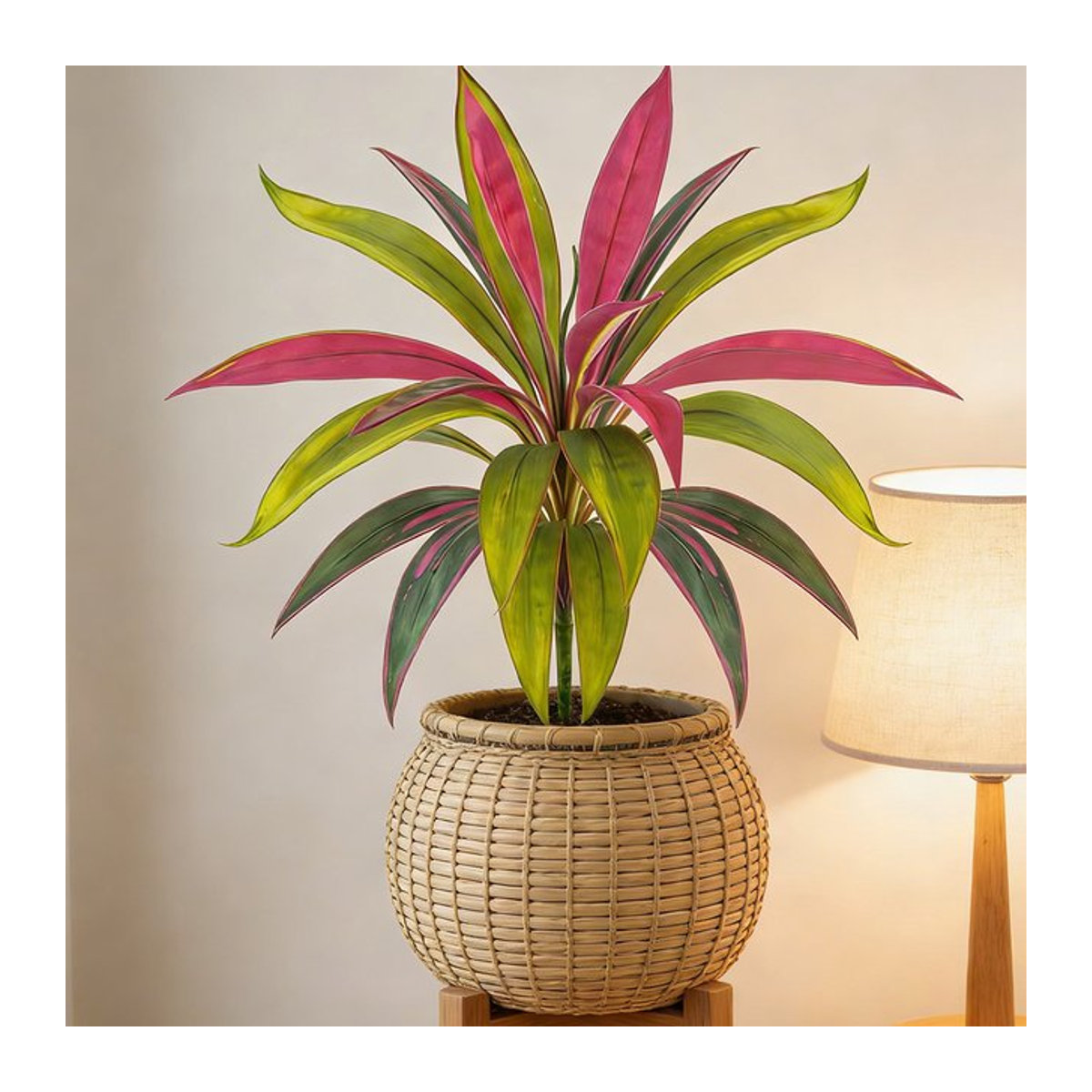 Künstliche Dracaena-Pflanze Kmitang mit 17 Blättern in Pink und Mehrfarbig, Tropische Palme als Kunstpflanze für Haus- und Gartendekoration, Höhe: 45 cm - Bild 1