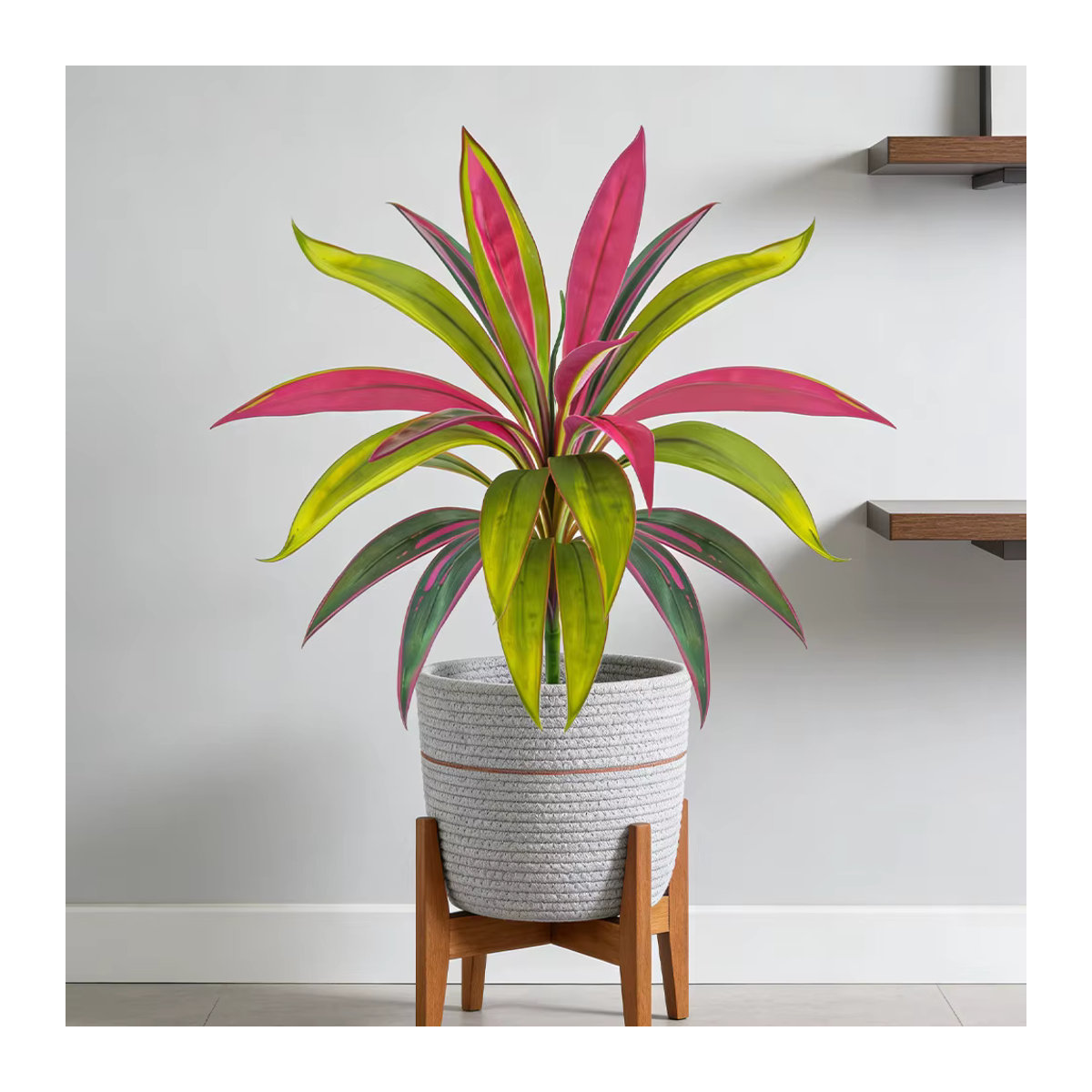 Künstliche Dracaena-Pflanze Kmitang mit 17 Blättern in Pink und Mehrfarbig, Tropische Palme als Kunstpflanze für Haus- und Gartendekoration, Höhe: 45 cm - Bild 2