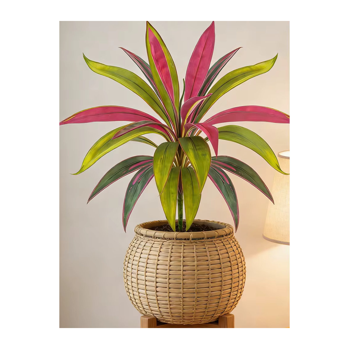 Künstliche Dracaena-Pflanze Kmitang mit 17 Blättern in Pink und Mehrfarbig, Tropische Palme als Kunstpflanze für Haus- und Gartendekoration, Höhe: 45 cm - Bild 4