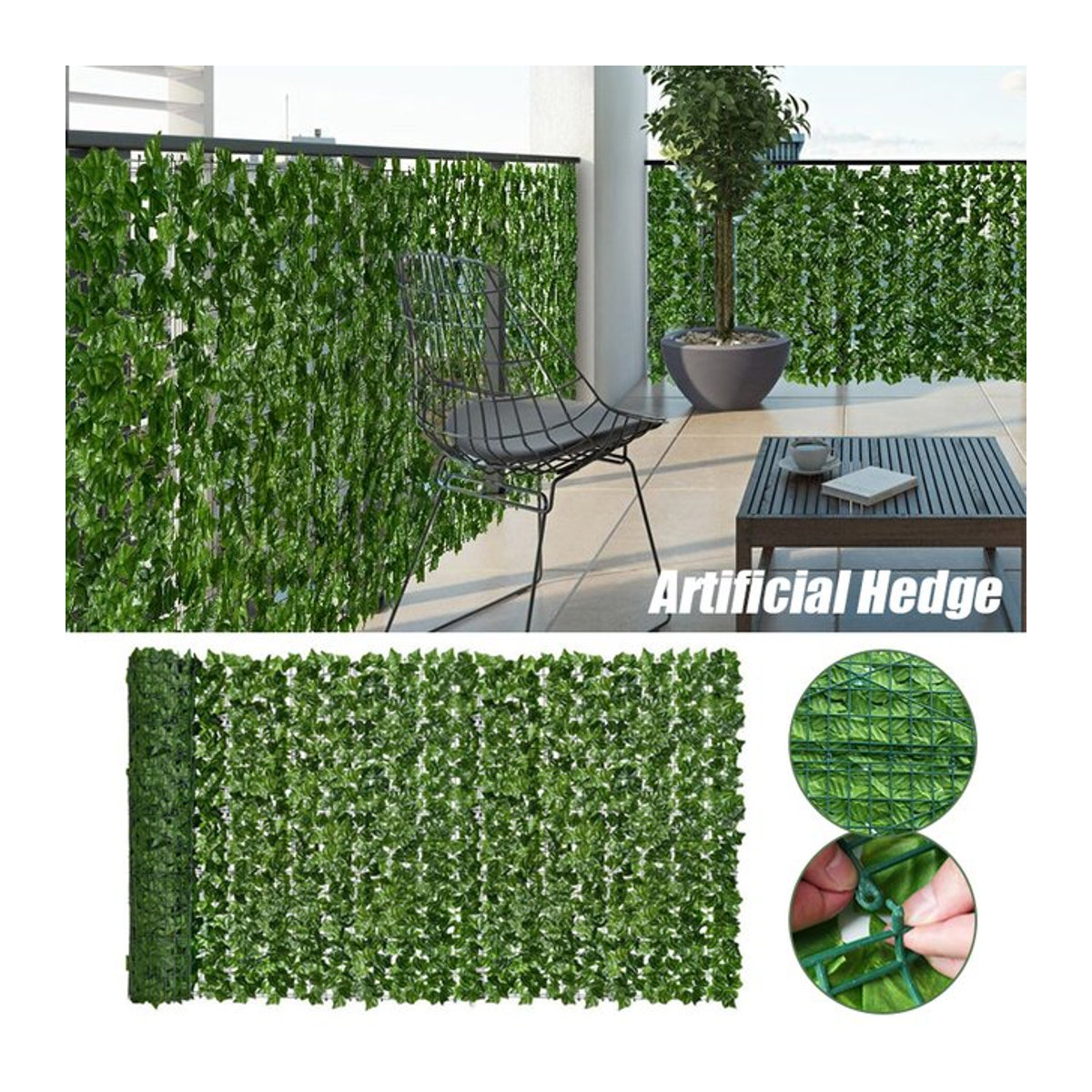 Künstliche Efeu-Heck-Zaunplatten in Grün als Sichtschutz für Garten und Balkon - Bild 1