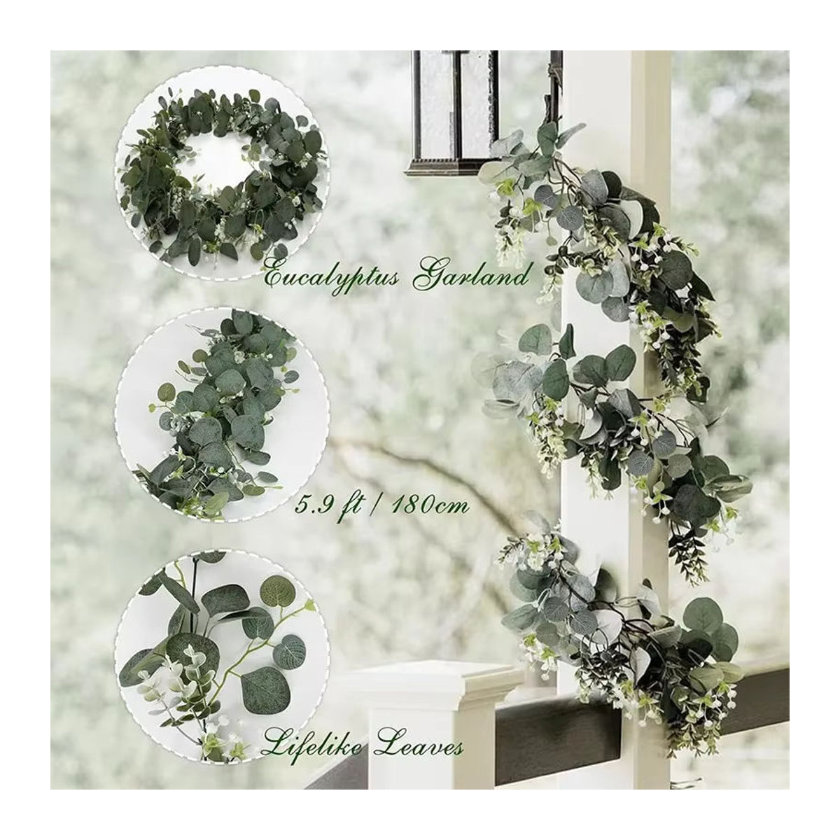 Künstliche Eukalyptus-Girlande in Grün zur Dekoration für Hochzeit und Zuhause, Länge: 180 cm - Bild 3