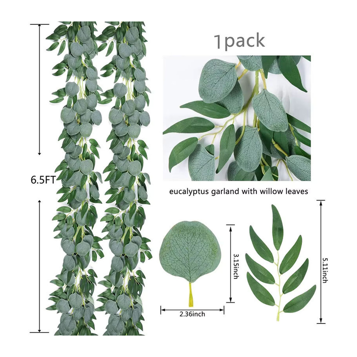 Künstliche Eukalyptus-Girlande von Kmitang in Grün, 200 cm hängende Rattan-Pflanze aus Textil zur Dekoration für Hochzeit und Party - Bild 2