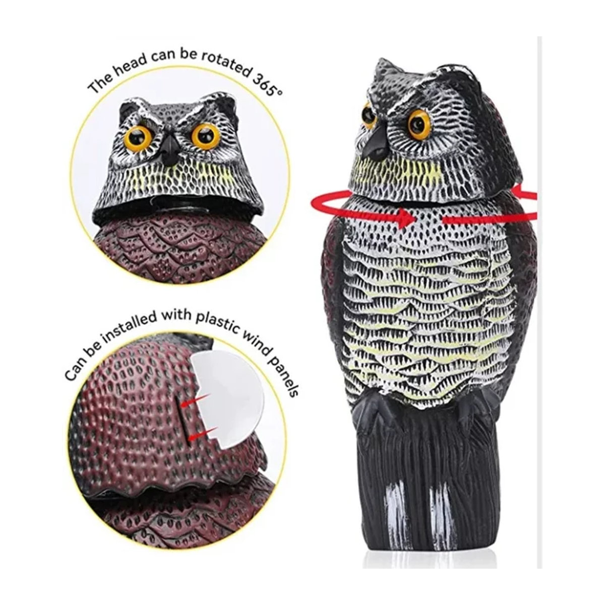 Künstliche Eule aus Kunststoff mit Schüttelkopf als realistisches Vogelabwehrmittel für Garten und Außenbereich - Bild 1