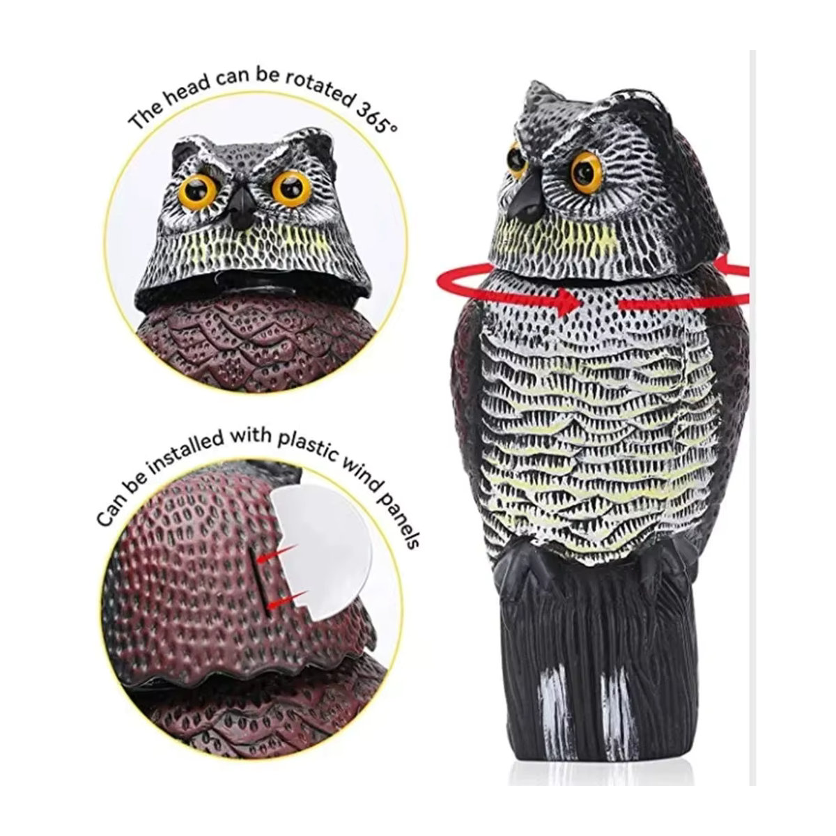 Künstliche Eule aus Kunststoff mit Schüttelkopf als realistisches Vogelabwehrmittel für Garten und Außenbereich - Bild 6