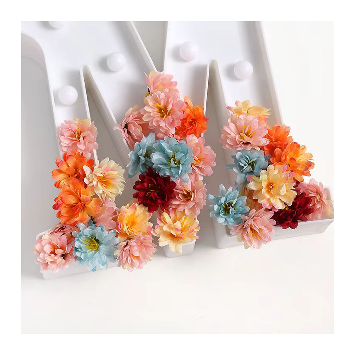 Künstliche Gänseblümchen-Blütenköpfe aus Seide in Mehrfarbig und Orange für Hochzeit, Dekoration und DIY-Handwerk - Bild 3