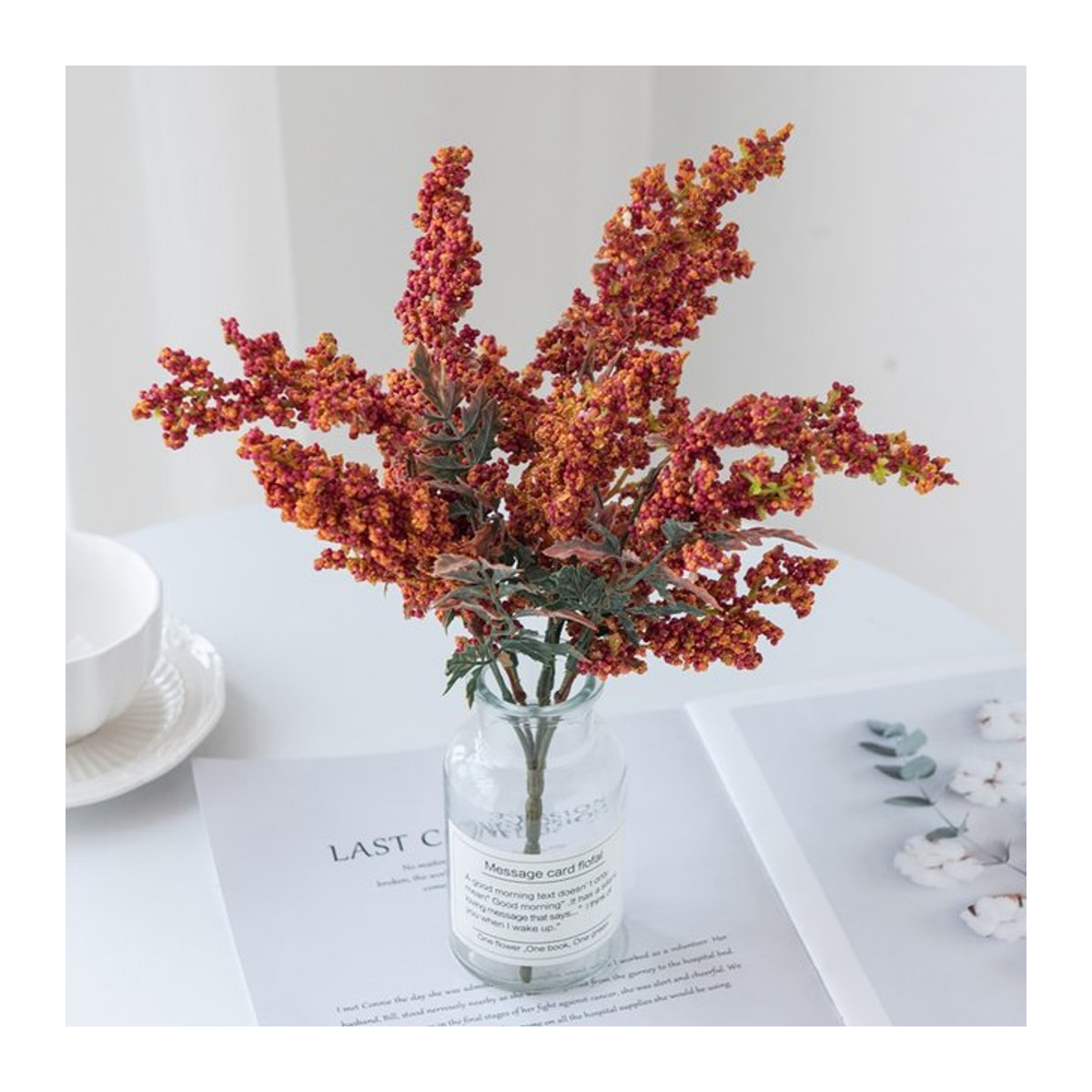 Künstliche Gypsophila-Pompon Blumen aus Schaumstoff in Rot und Orange für deine Weihnachts- oder Hochzeitsdekoration - Bild 1