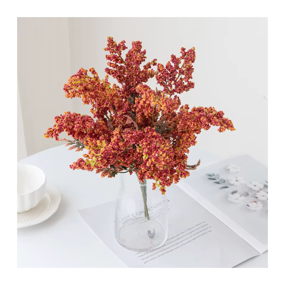 Künstliche Gypsophila-Pompon Blumen aus Schaumstoff in Rot und Orange für deine Weihnachts- oder Hochzeitsdekoration - Bild 2