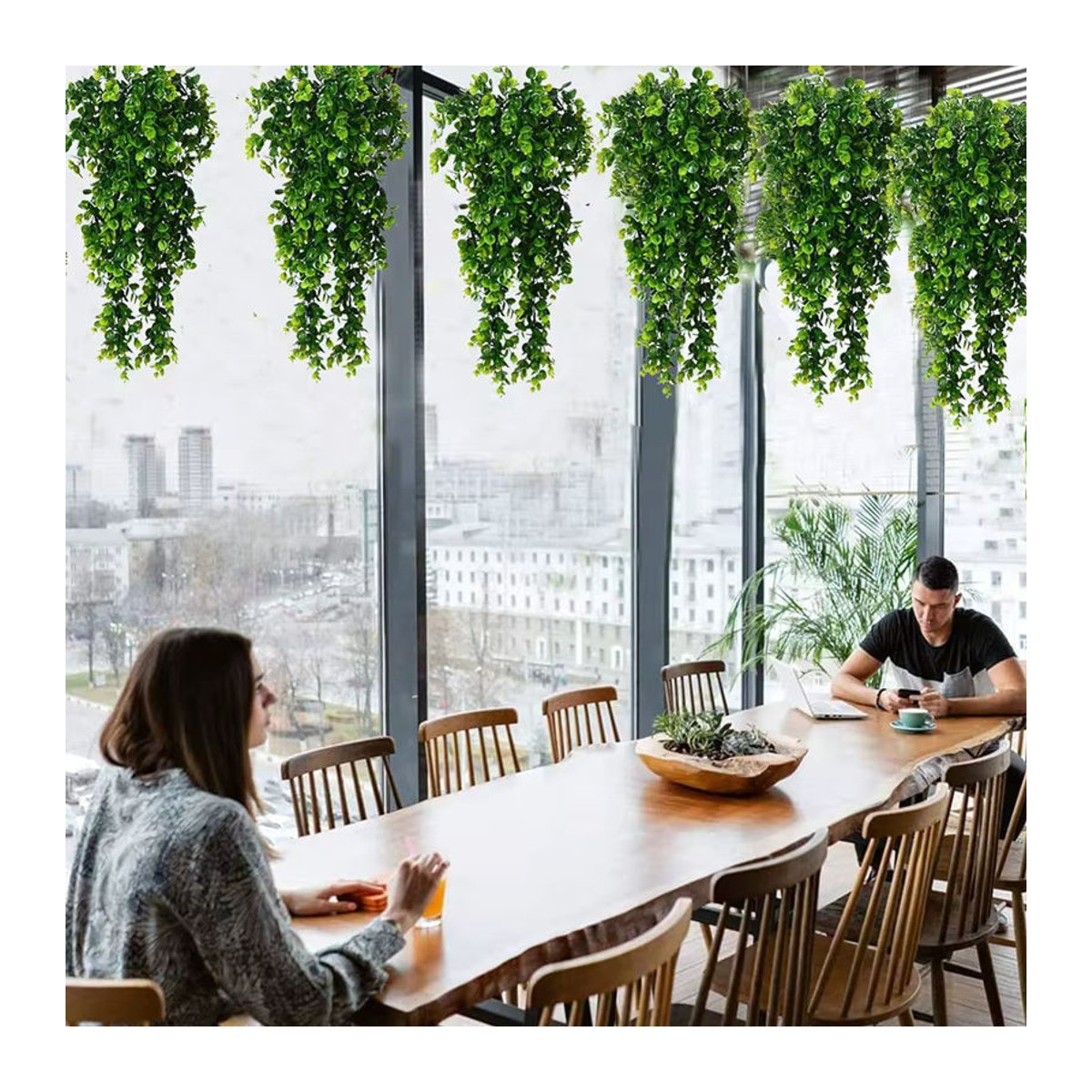 Künstliche Hängepflanzen aus Rattan und Eukalyptus in Grün für deine Wanddekoration im Innen- und Außenbereich - Bild 2
