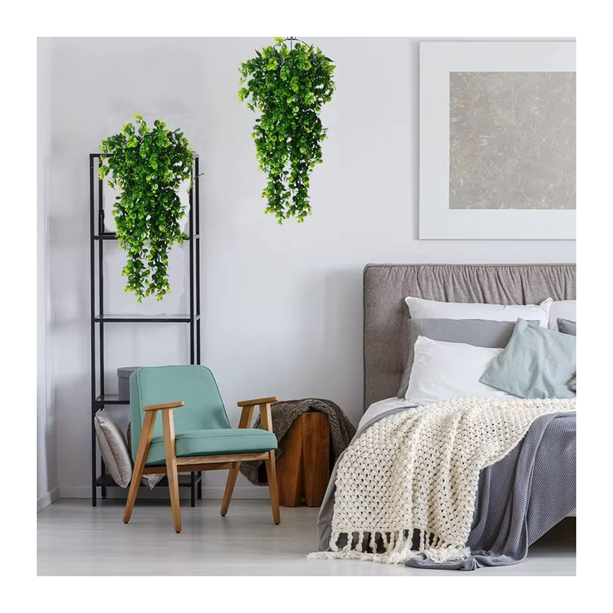 Künstliche Hängepflanzen aus Rattan und Eukalyptus in Grün für deine Wanddekoration im Innen- und Außenbereich - Bild 4