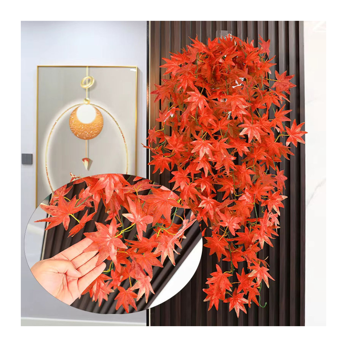 Künstliche Herbst-Ahornblatt-Girlande in Rot und Orange für deine Dekoration zu Halloween, Thanksgiving oder Hochzeiten - Bild 3