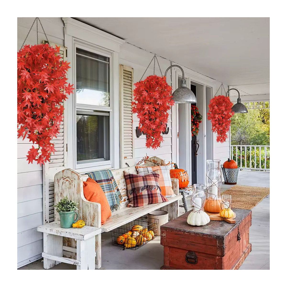 Künstliche Herbst-Ahornblatt-Girlande in Rot und Orange für deine Dekoration zu Halloween, Thanksgiving oder Hochzeiten - Bild 4