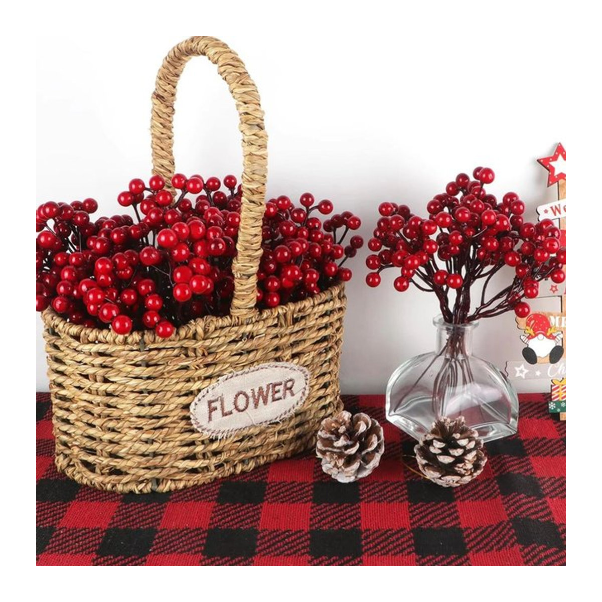 Künstliche Holly-Pflanze mit roten Früchten von XIAOYINMO für Weihnachtsdekoration und Hochzeitsarrangements in Rot - Bild 1