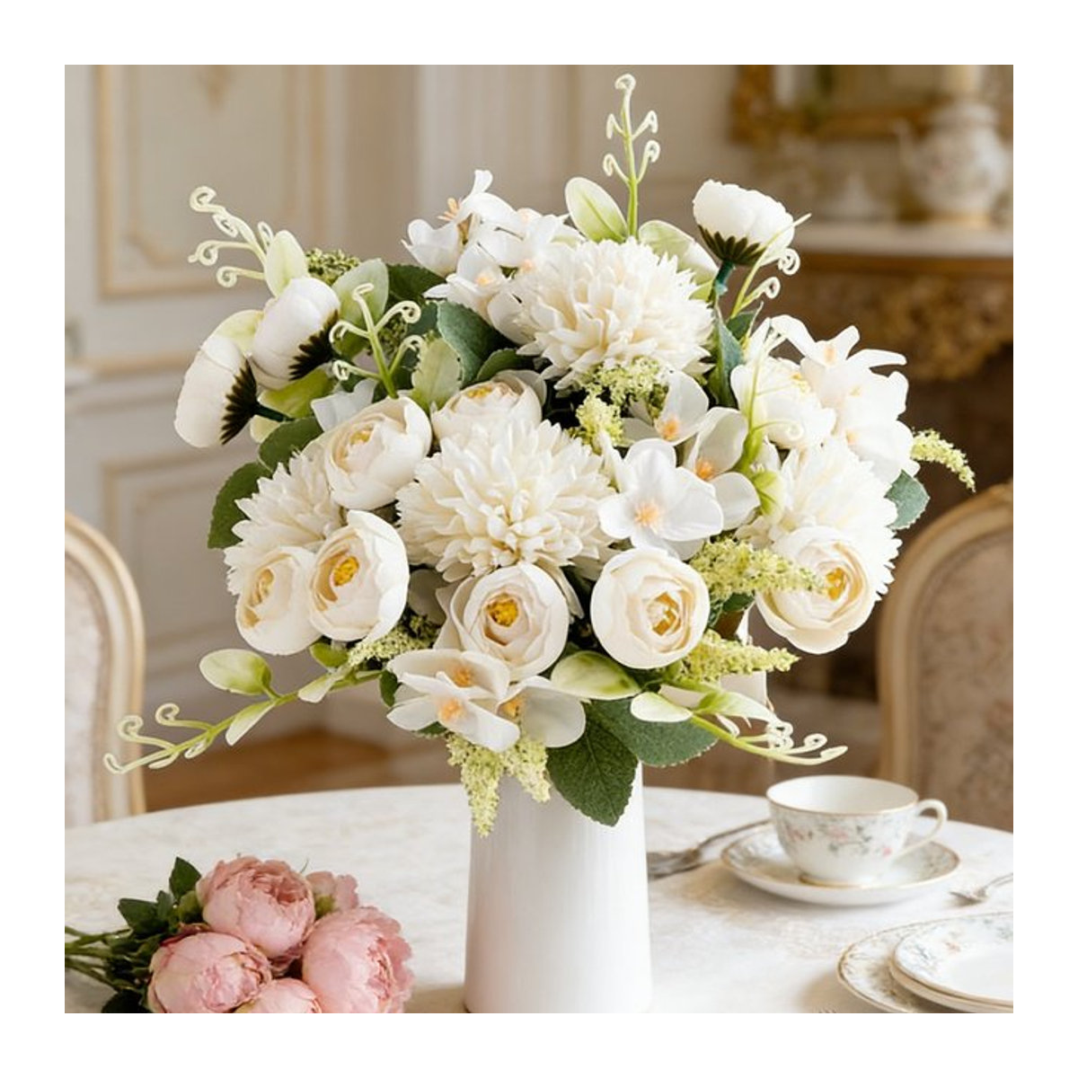 Künstliche Hortensienblumen in Grau und Weiß für deine Tischdekoration, Hochzeitsfloristik und DIY-Geschenke - Bild 1