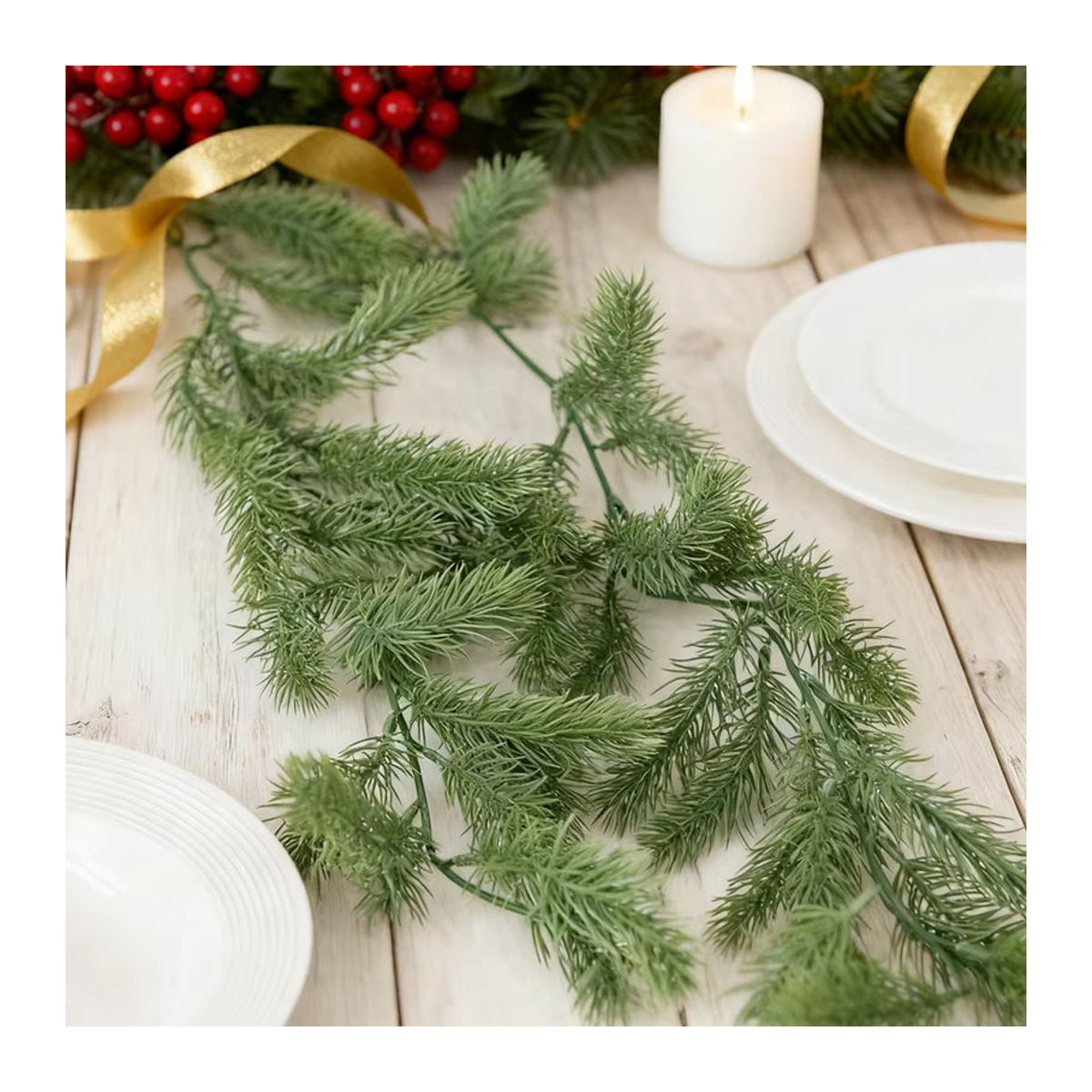Künstliche Kiefernnadel-Rebe von smr in Grün zur Dekoration für Weihnachten, Hochzeit und Garten - Bild 4