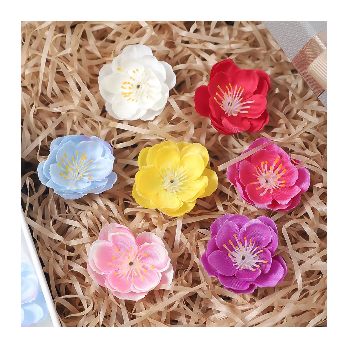 Künstliche Kirschblüten-Blumenköpfe aus Textil in Lila und Mehrfarbig für deine Dekoration, Durchmesser: 4 cm - Bild 3