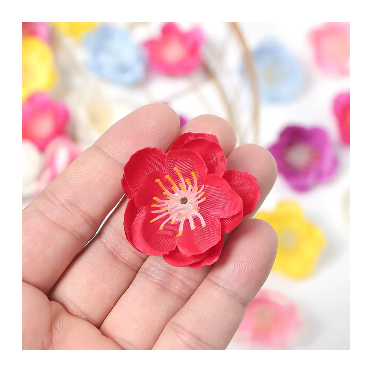 Künstliche Kirschblüten-Blumenköpfe aus Textil in Lila und Mehrfarbig für deine Dekoration, Durchmesser: 4 cm - Bild 4