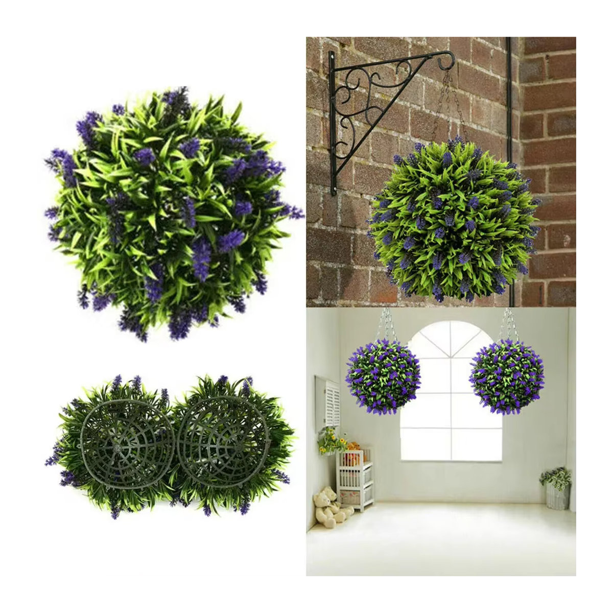 Künstliche Lavendelpflanze in Form einer runden Topiary als hängende Dekoration aus Kunststoff in Grün - Bild 3
