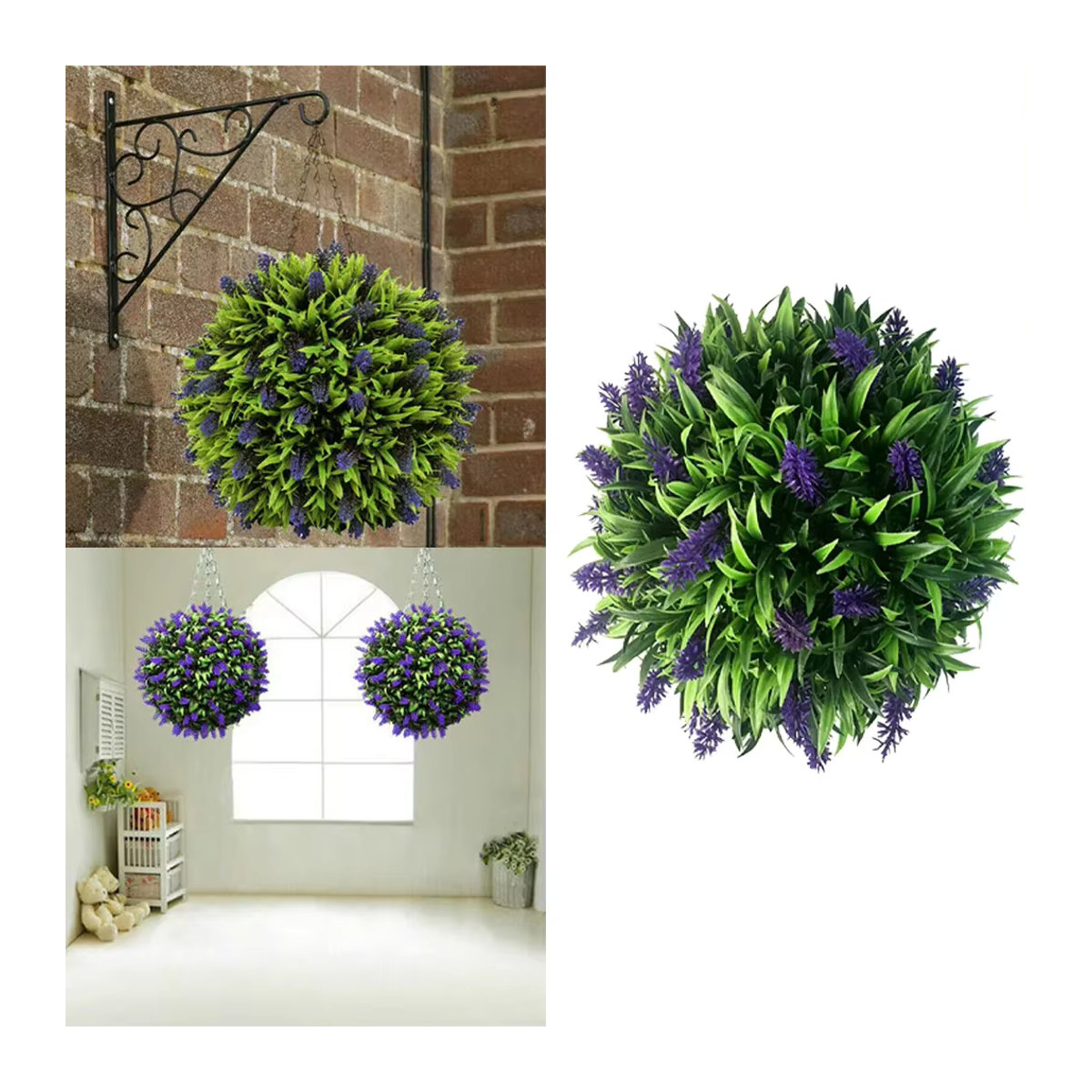 Künstliche Lavendelpflanze in Form einer runden Topiary als hängende Dekoration aus Kunststoff in Grün - Bild 4