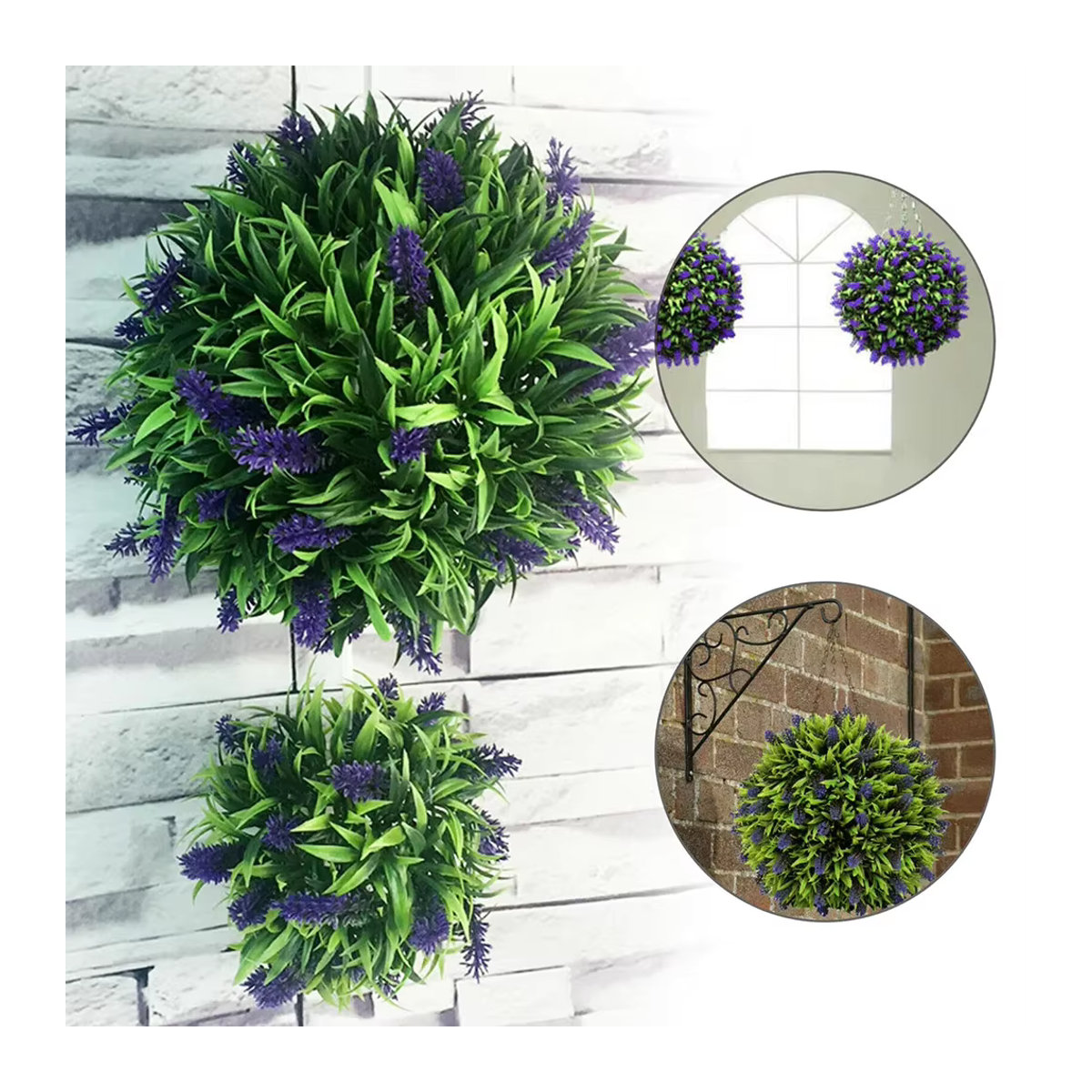 Künstliche Lavendelpflanze in Form einer runden Topiary als hängende Dekoration aus Kunststoff in Grün - Bild 5