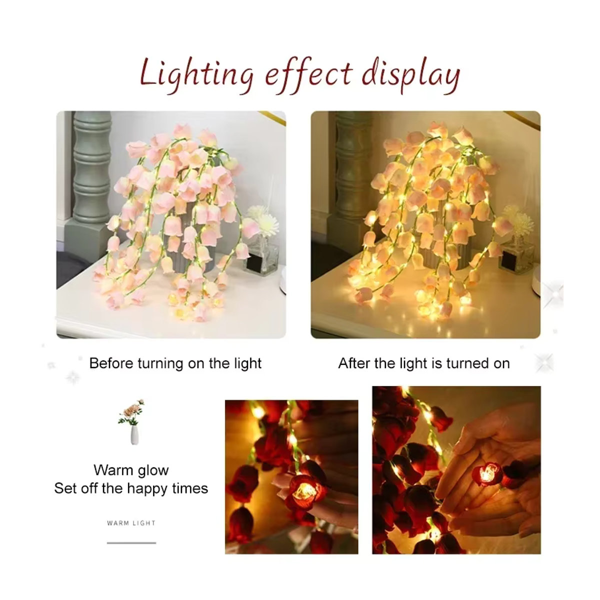 Künstliche Maiglöckchen Blumen mit LED Deko-Licht in Rosa von lyfs für Hochzeit, Party und Zuhause - Bild 5