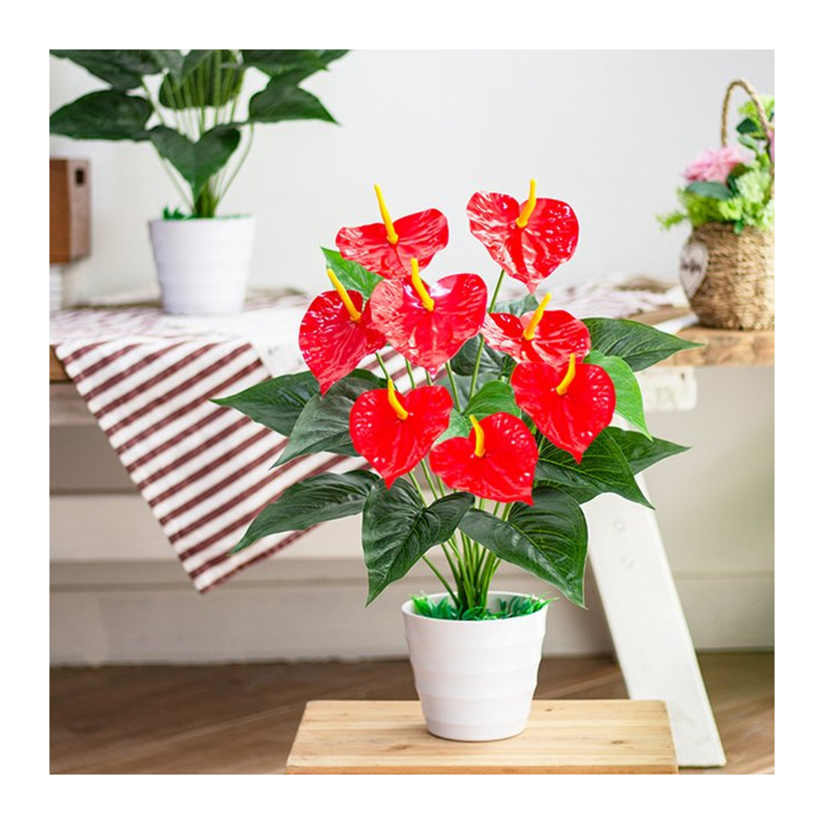 Künstliche Monstera-Blätter von Kmitang in Grün und Rot, Kunststoff-Palmenwedel für Garten und Außenbereich, Höhe: 53 cm - Bild 1