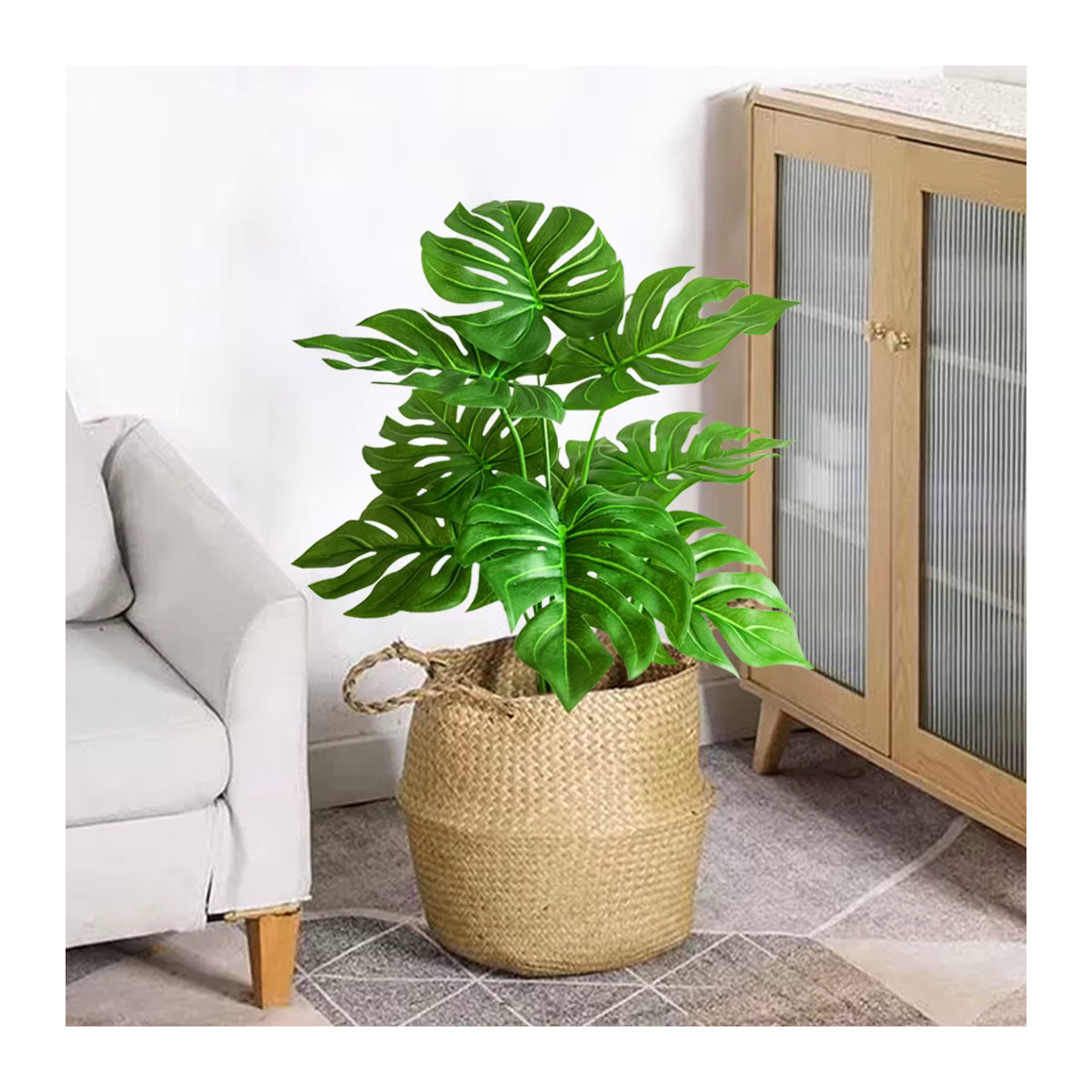 Künstliche Monstera-Pflanze von Kmitang in Grün, dekorative tropische Palme aus Kunststoff für Zuhause, Garten und Büro, Höhe: 40 cm bis 53 cm - Bild 3