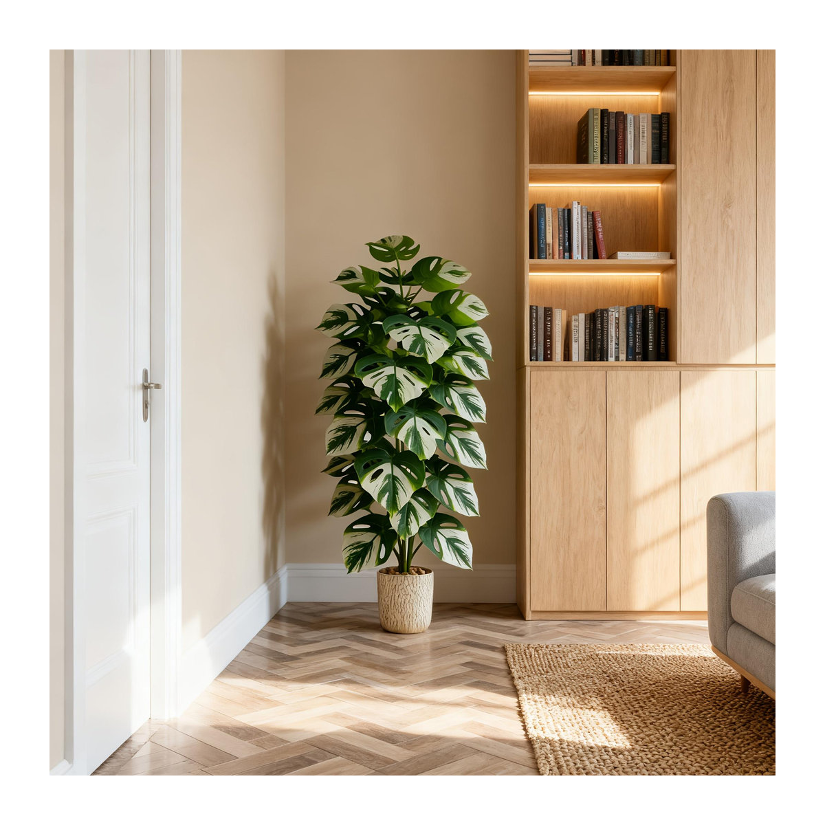 Künstliche Monstera Pflanze von TUYUE in Blau und Grün, Höhe: 120 cm, mit 4 Blättern aus Kunststoff - Bild 3