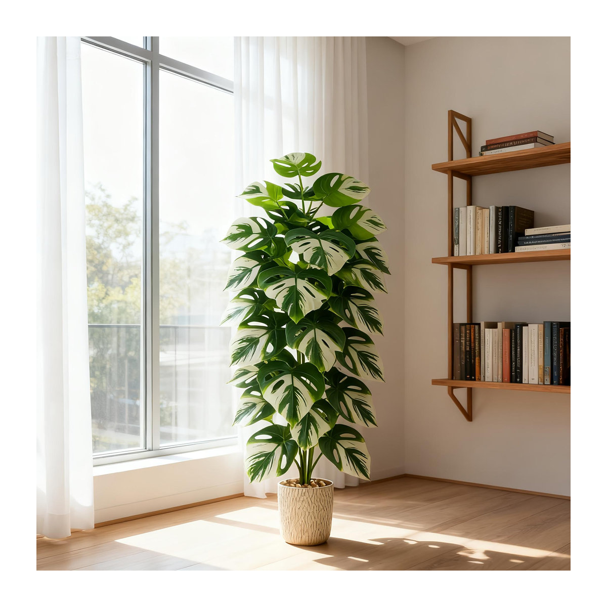 Künstliche Monstera Pflanze von TUYUE in Blau und Grün, Höhe: 120 cm, mit 4 Blättern aus Kunststoff - Bild 4