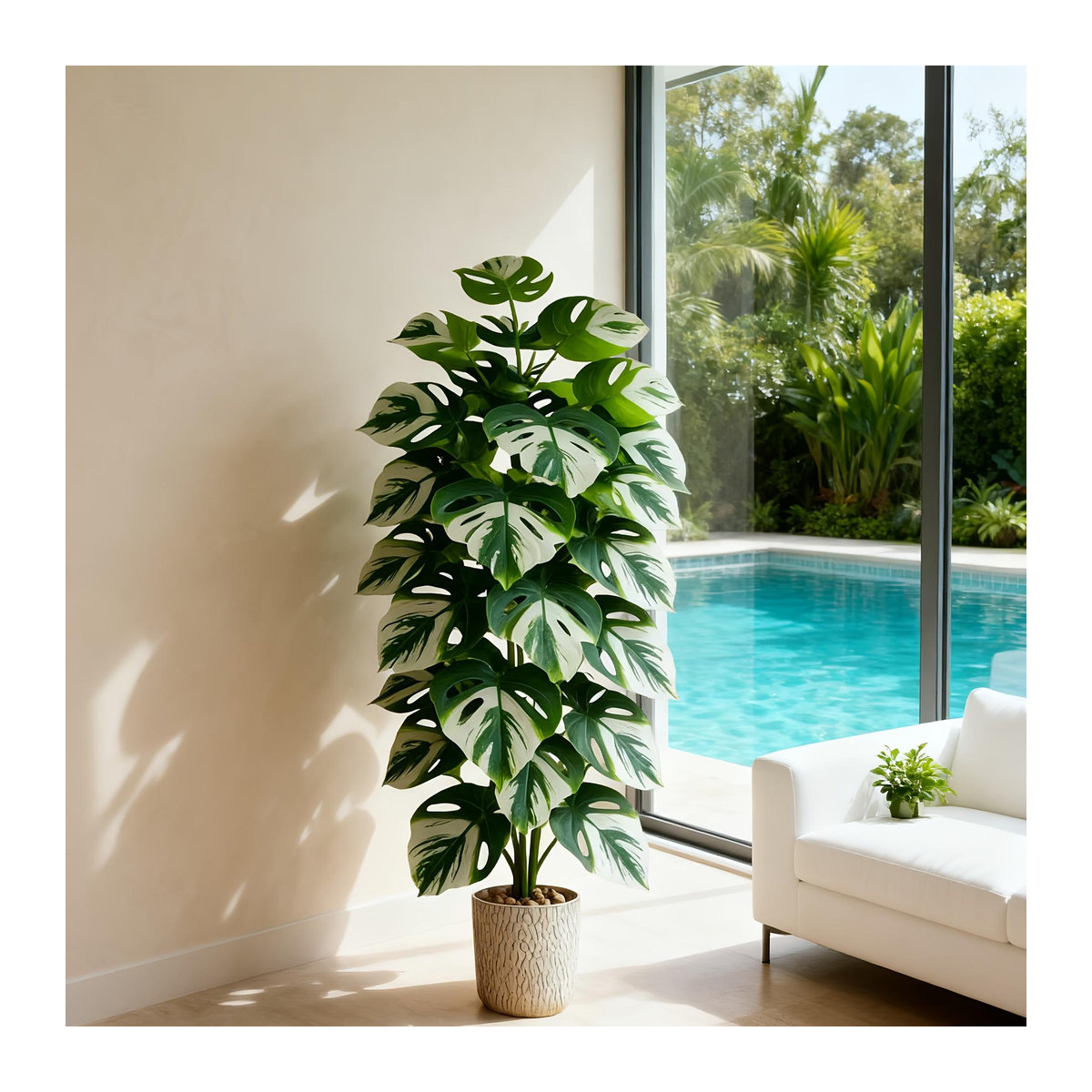 Künstliche Monstera Pflanze von TUYUE in Blau und Grün, Höhe: 120 cm, mit 4 Blättern aus Kunststoff - Bild 6
